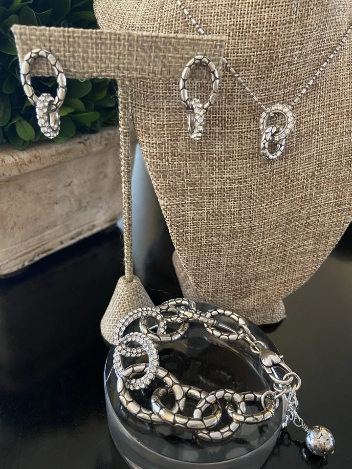 Brighton Pebble Pave Collection~Bracelet, Necklace & Earrings Set~Lovely - Image 1 of 4