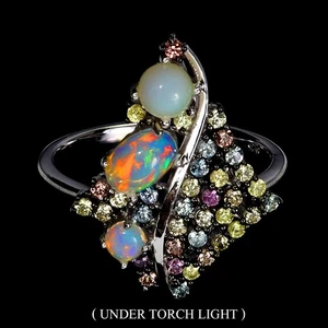 925 Sterling Silver Ring Oval Fire Opal 6x4mm Sapphire Gemstone Jewelry Size 7.5 - Picture 1 of 14
