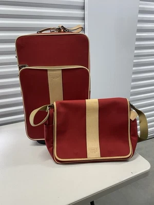 Equipaje vertical Coach vintage rojo nailon/cuero tostado bolso de mano y mensajero Foto 1 de 4