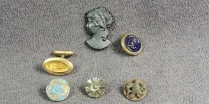 6 Victorian 1890s Button Blue Roman Glass Cameo Cuff Link Bird Picture Antique - Picture 1 of 23