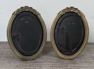 Vintage Ornate Brass Oval Photo Frames Set Of 2 5”x3” Floral Victorian Style - Picture 1 of 7