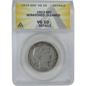 1913 Barber Half Dollar VG 10 Details ANACS Silver 50c Coin SKU:I16175 - Picture 1 of 4