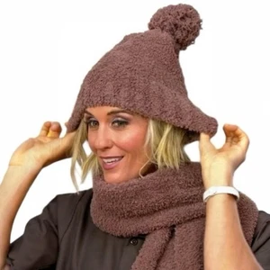 Barefoot Dreams Women’s CozyChic Chestnut Knit Pom Pom Hat And Scarf Set OS - Picture 1 of 3