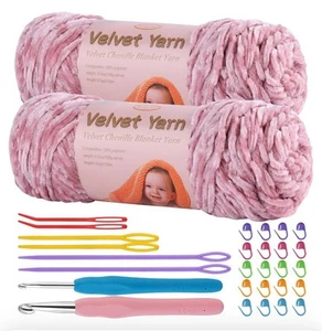Velvet Yarn Chenille Yarn 4x100g  Polyester Soft Pink 2/Dark Gray 2 - Picture 1 of 7