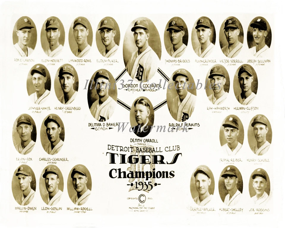 FOTO 11x14 1935 DETROIT TIGERS SERIE MUNDIAL CAMPEONES EQUIPO Foto 1 de 1