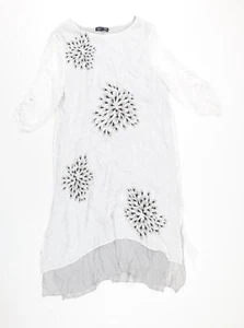 Saloos Womens White Geometric Viscose A-Line Size 16 Round Neck Pullover - Picture 1 of 10