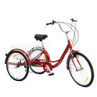 24 inch Adult Tricycle 3 Wheel 6 Speed Bicycle Trike Cruise with Basket & Lamp