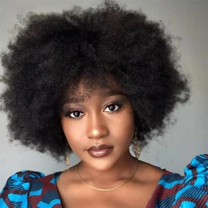 Peluca corta de cabello humano afro rizado cabello brasileño Remy pelucas negras sin encaje natural - Imagen 1 de 12