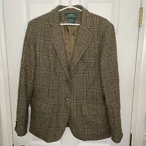Lauren Ralph Lauren Green and Tan Plaid 100% Wool Blazer Jacket 12 - Picture 1 of 8