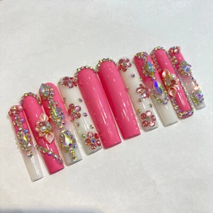 Handmade False Nail Rhinestones Extra Long Press on Nails for Nail Art 10PCS - Bild 1 von 30