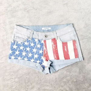 Valleygirl Size 6 Blue Stretch Denim American Flag Rolled Hem Shorts 4th July - Picture 1 of 10