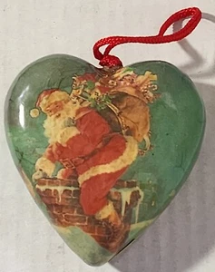 Paper Mache,Puffed Heart,Christmas Tree Santa Decoupage Ornament Made In Taiwan  - Picture 1 of 10