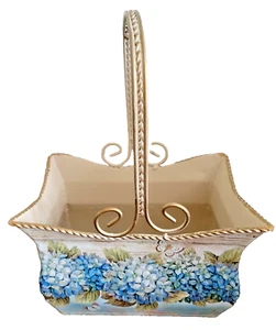 Burton + Burton Basket w/ Blue Flower and Handle - Picture 1 of 3