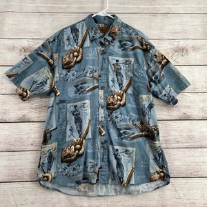 Clearwater Outfitters Baseball Print Button Down Shirt Men's Size L Blue - Picture 1 of 8