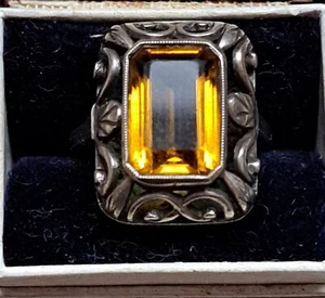 Jugendstil Art Deco Feiner Silber Ring 835 Citrin Stein Filigran Gr. 60 - Bild 1 von 5