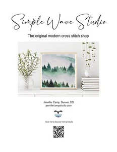 Foggy Green Evergreen Tree Mountain Landscape Counted Cross Stitch Leaflet NEW - Picture 1 of 4