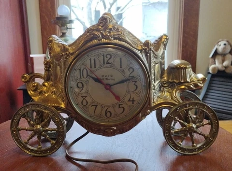 Vintage Oxford Self Starting Motor 12.5" Brass Carriage Coach Clock For Repair Cover