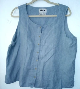 FLAX Tank Sz Large Button Up Chambray Blue Linen Boxy Women's (23" pit to pit) - Picture 1 of 4
