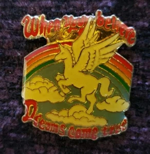 Vintage Enamel Unicorn "When You Believe, Dreams Come True"Hat Pin Sz 1" Square - Picture 1 of 1