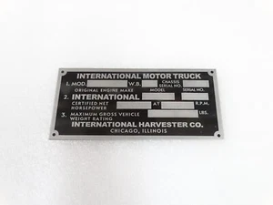DATA PLATE FITS TO INTERNATIONAL HARVESTER R-SERIES TRUCK 1953 #V339-8 - Picture 1 of 6