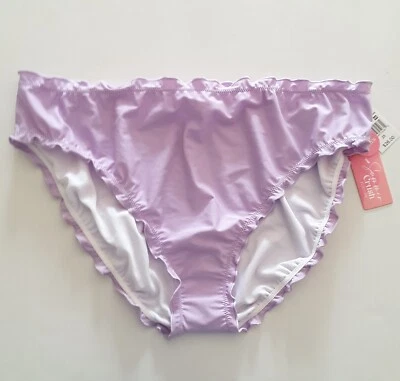 Summer Crush Juniors 2X Hipster Bikini Bottom Full Coverage Lettuce Edge Lilac - Image 1 of 4