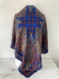 Vintage Silk Head Scarf Neck Scarf Royal Blue Paisley Large Square Shape - Picture 1 of 4