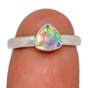 Natural Faceted Ethiopian Opal 925 Sterling Silver Ring Jewelry s.6 CR69907 - Picture 1 of 1