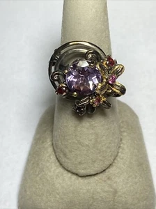 NATURAL AMETHYST GARNET MARKED 925 ELEGANT COCKTAIL RING SIZE 6 1/2-6 3/4 - Picture 1 of 15