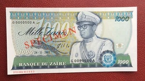 Zaire - Bank of Zaire - SPECIMEN of the 1000 Zaire Banknote of 24-11- 1985 - Picture 1 of 2