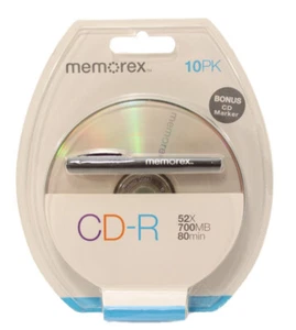 Memorex - CD-R 10 pack - 52x - 700MB - 80mins w/CD Marker - NEW - Picture 1 of 2