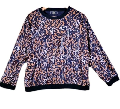 Lucky BLESSED L&B 女式中号亮片豹纹套衫派对休闲衬衫 — 第 1/4 张图片