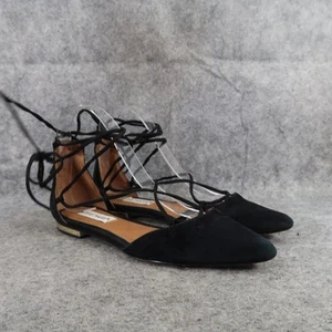 Steve Madden Shoes Womens 6.5 Flats Fashion Leather Ankle Wrap Black Sunshine - Picture 1 of 14