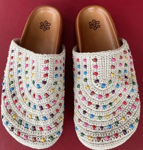 Zuecos The Sak Bolinas Mujer Beige Tostado Crochet Arco Iris Cuentas Talla 7 - Imagen 1 de 8