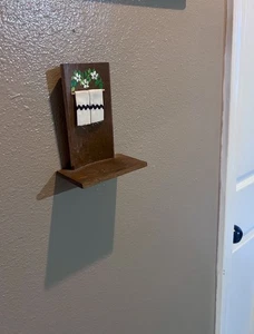 Vintage Miniature Folk-Art Wooden Shelf w/ HandPainted Flowers & Fabric Curtains - Picture 1 of 6