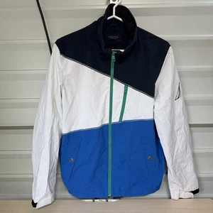 Chaqueta cortavientos Nautica para hombre colorblock pequeña azul blanco vela retro - Imagen 1 de 23