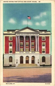 Cartolina d'epoca Rutland VT Stati Uniti ufficio postale e casa di corte in lino - Foto 1 di 2
