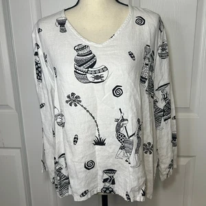 Top de lino para mujer Hot Cotton by Marc Ware L blanco negro estampado tribal azteca - Imagen 1 de 6