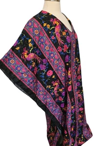 Vintage Sante Classics Kaftan One Size Free Size Muumuu Lounge Bird Print Black - Picture 1 of 7