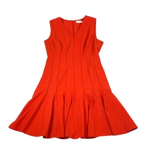 Calvin Klein Cherry Red Dropwaist Sleevelss Sporty Midi Dress - Size 12 - Picture 1 of 5