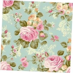 Blue Rose Wallpaper Peel and Stick Boho Wallpaper 17.5in x 9.8ft Vintage - Picture 1 of 8
