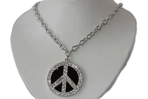 Hip Hop Necklace WITH RHINESTONES Cap Peace - Picture 1 of 4