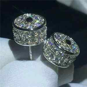 2Ct Round Cut Simulated Moissanite Cluster Stud Earrings 14K White Gold Plated