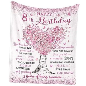 8 Year Old Girl Birthday Gift Blanket 40"x50", Gifts for 8 Year Old Girls, 8 - Picture 1 of 8