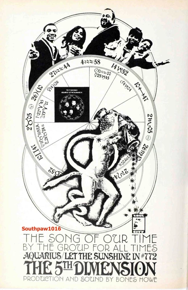 1969 5th Dimension "Aquarius" Song Release Music Industry Promo Reprint Ad - Image 1 of 1