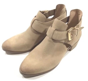 Neu ohne Karton Michael Kors 6M Mercer Damen-Stiefeletten aus Veloursleder mit Schnalle hellbraun 429 $ - Bild 1 von 12