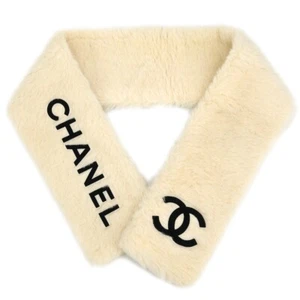 Chanel Fur Scarf Shawl White Small Good 153657 - Picture 1 of 4