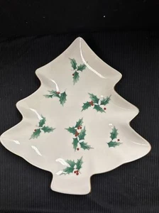 MIKASA Ribbon Holly Christmas Tree Tray LARGE BONE CHINA VGUC - Picture 1 of 8