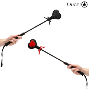 Crop Peitsche Herzspitze Kunstleder schwarz und geflochtene Schnürung rot oder schwarz Ouch - Bild 1 von 11