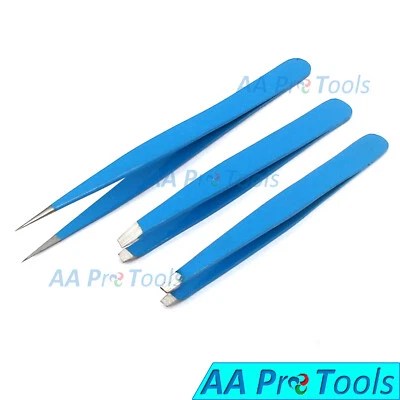 Juego/pinzas para cejas azul cielo de 3 piezas - Las mejores pinzas para depilar de acero inoxidable Foto 1 de 3