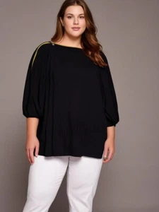 Dear Line Top AUS 26 US 22 EU 54 Zip Boat Neck Black Resort Event Stretch - Picture 1 of 5